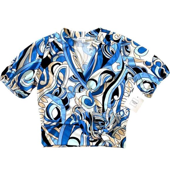 PerSeption Concept Blue Print Front Crossover Top SMALL NWT - Picture 3 of 16